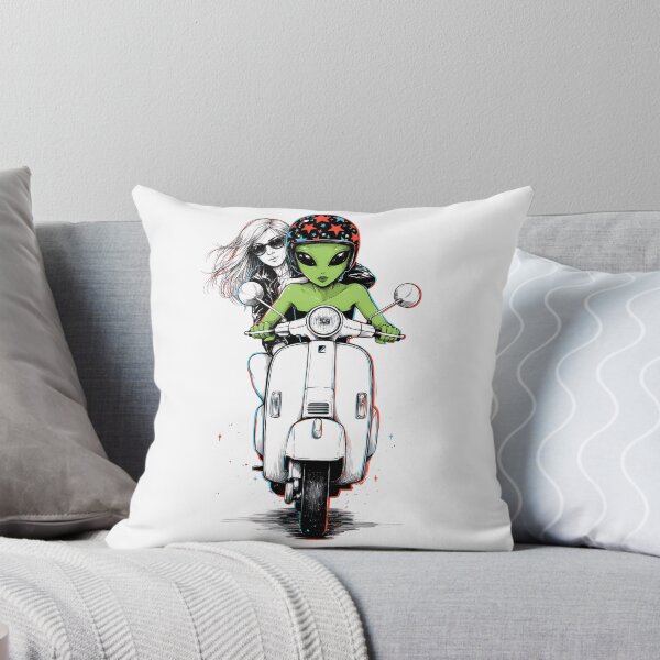 Item preview, Retro Alien Couple Riding a Scooter – Psychedelic Vintage Space Adventure designed and sold by Snifferius.