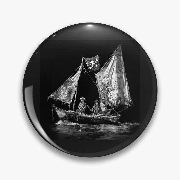 Item preview, Pirate Sailboat Adventure – Black and White Nautical Fantasy Art designed and sold by inkoutninja.