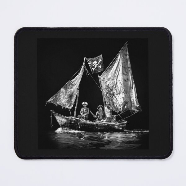 Item preview, Pirate Sailboat Adventure – Black and White Nautical Fantasy Art designed and sold by inkoutninja.