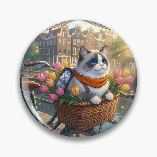Item preview, Amsterdam Canal Bicycle Ragdoll Badge: Ride Into Joy designed and sold by MossyAndPearl.