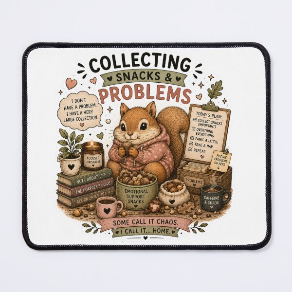 Item preview, Collecting Snacks and Problems Cute Squirrel Funny Humor Art designed and sold by DreamyBrushArt.