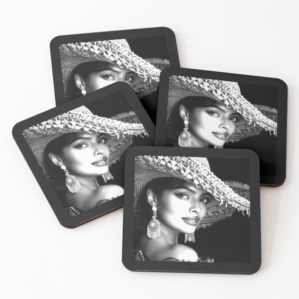 Item preview, Elegant Woman in Wide Brim Hat – Black and White Glamour Portrait designed and sold by inkoutninja.
