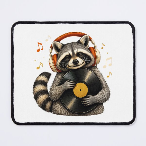 Item preview, Happy Raccoon Enjoying Music on Vinyl designed and sold by Kolibra.