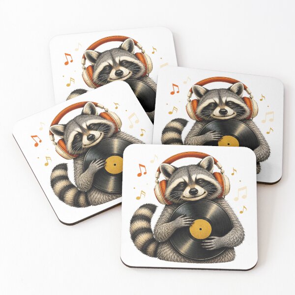Item preview, Happy Raccoon Enjoying Music on Vinyl designed and sold by Kolibra.