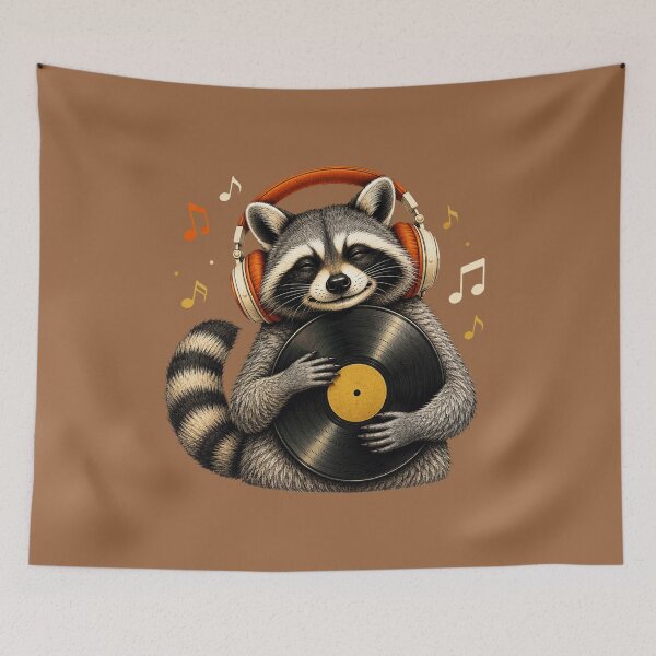 Item preview, Happy Raccoon Enjoying Music on Vinyl designed and sold by Kolibra.