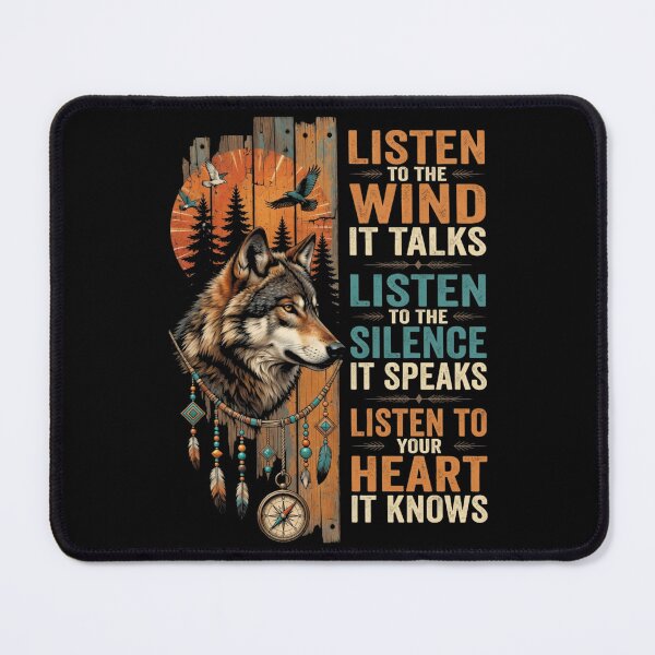 Item preview, Listen to the Wind Silence Heart Wolf Quote Vintage designed and sold by CF_VintageDesign.