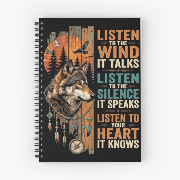 Item preview, Listen to the Wind Silence Heart Wolf Quote Vintage designed and sold by CF_VintageDesign.