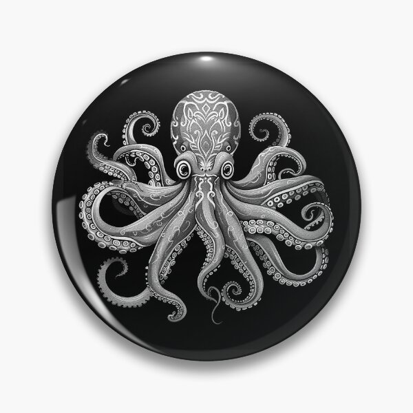 Item preview, Ornamental Octopus – Black and White Nautical Sea Creature Art designed and sold by inkoutninja.