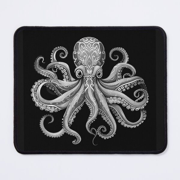 Item preview, Ornamental Octopus – Black and White Nautical Sea Creature Art designed and sold by inkoutninja.