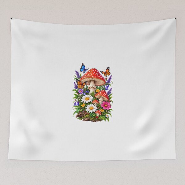 Item preview, Colorful Mushroom Garden with Butterflies and Flowers designed and sold by ThilankaDesign.