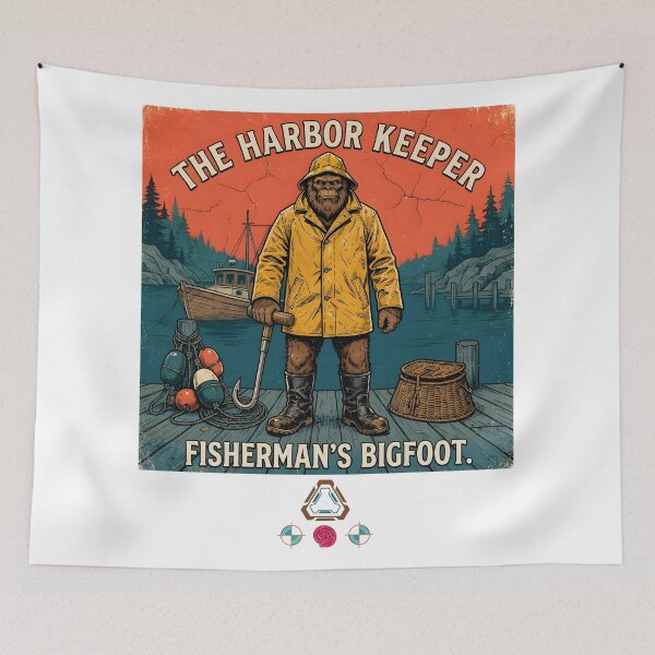 Item preview, The Harbor Keeper - Fisherman Bigfoot Vintage T-Shirt Graphic designed and sold by Whimsy Trail Co.