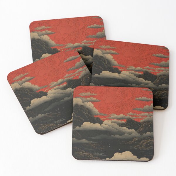 Item preview, Vintage Ukiyo-e Red Sky Mountain Landscape designed and sold by store52.