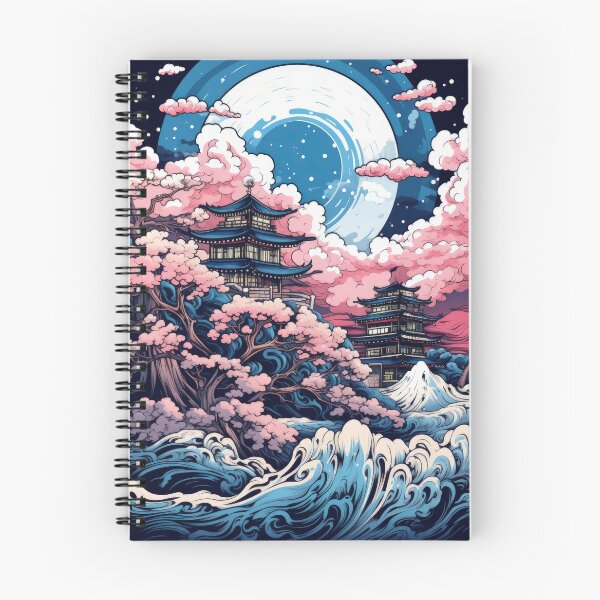 Item preview, Japanese Pagoda Night Sakura & Giant Moon designed and sold by store52.