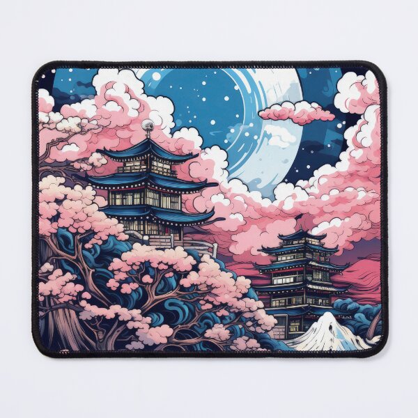 Item preview, Japanese Pagoda Night Sakura & Giant Moon designed and sold by store52.