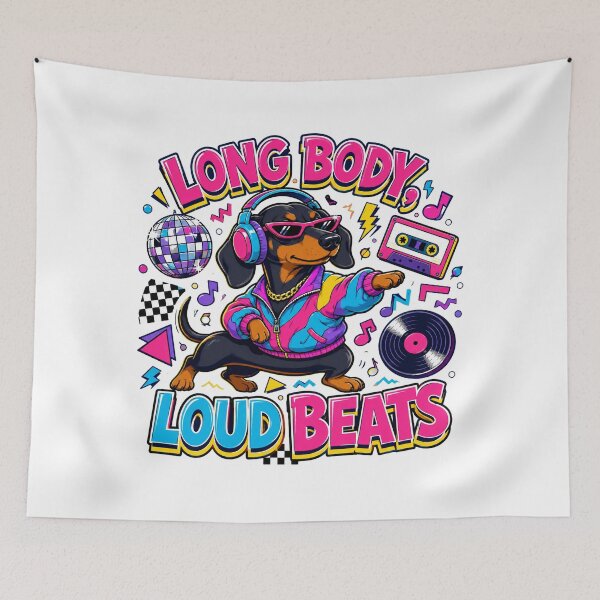 Item preview, Retro Dachshund Dancing to Loud Beats designed and sold by Kolibra.