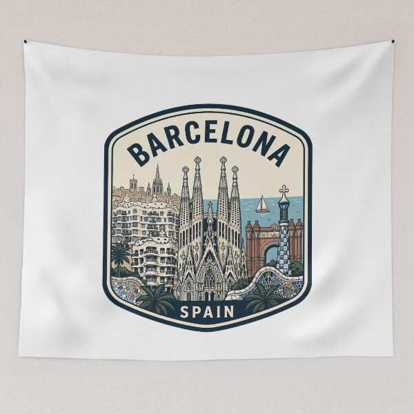 Item preview, Barcelona Spain Vintage Travel Landmark Emblem designed and sold by k3rstman1.