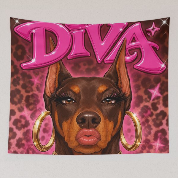 Item preview, Diva Doberman Y2K Pink Leopard Funny Red Doberman Pinscher with Gold Hoops designed and sold by Yellowriversss.
