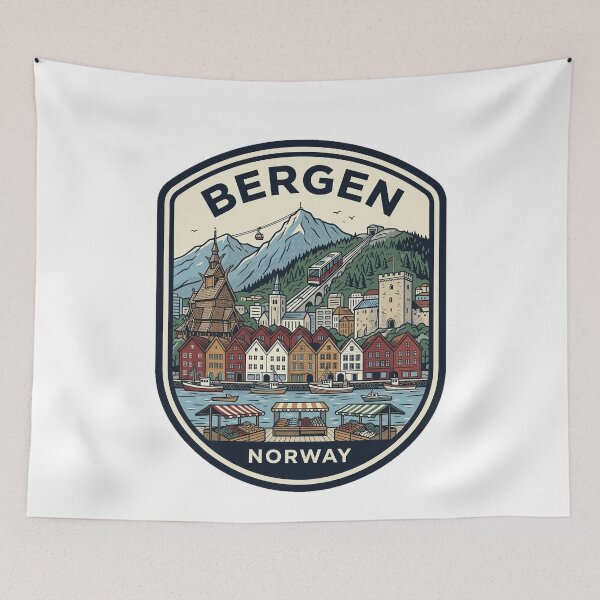 Item preview, Bergen Norway Retro Travel Badge Illustration designed and sold by k3rstman1.