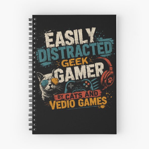 Item preview, Easily Distracted Geek Gamer By Cats And Vedio Games Cat Lover Gaming Player designed and sold by HumansStuck12.