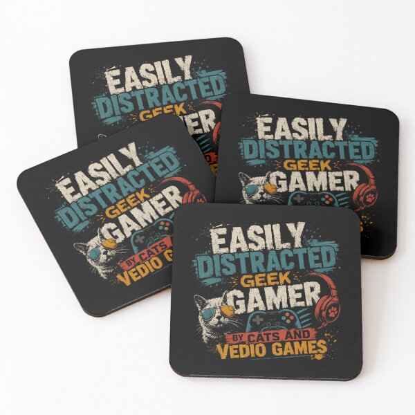 Item preview, Easily Distracted Geek Gamer By Cats And Vedio Games Cat Lover Gaming Player designed and sold by HumansStuck12.