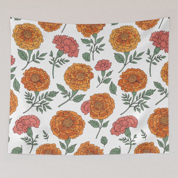 Item preview, Vintage Orange Marigold Floral Seamless Pattern - Retro Botanical Flower Garden Art designed and sold by Dzblack.