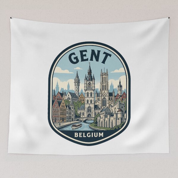 Item preview, Vintage Gent Belgium Travel Badge Illustration designed and sold by k3rstman1.