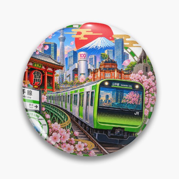 Item preview, Yamanote Line – Tokyo Train, Sakura & Iconic Japanese Landmarks designed and sold by Daihuku2525.