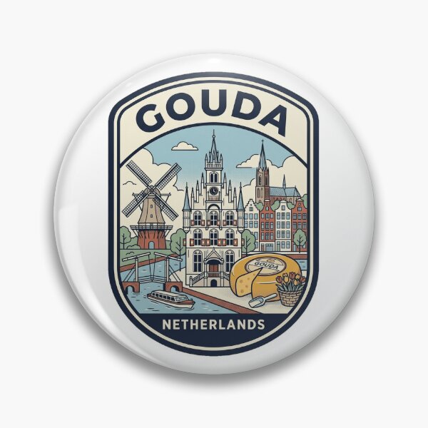 Item preview, Vintage Gouda Netherlands Travel Badge Windmill Cheese designed and sold by k3rstman1.