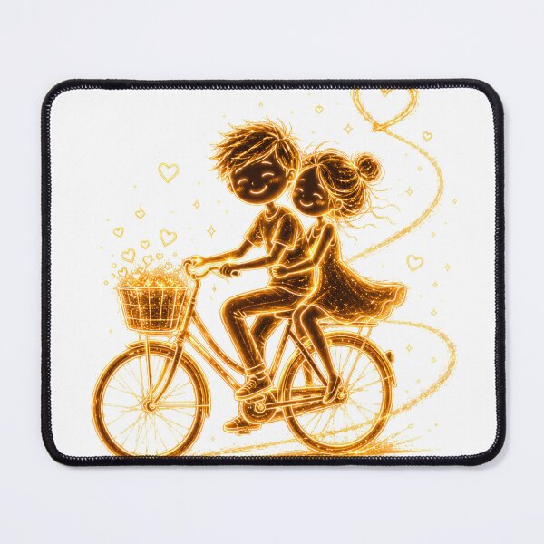 Item preview, Love Is a Journey | Golden Couple Bicycle Illustration designed and sold by CalmMandala.