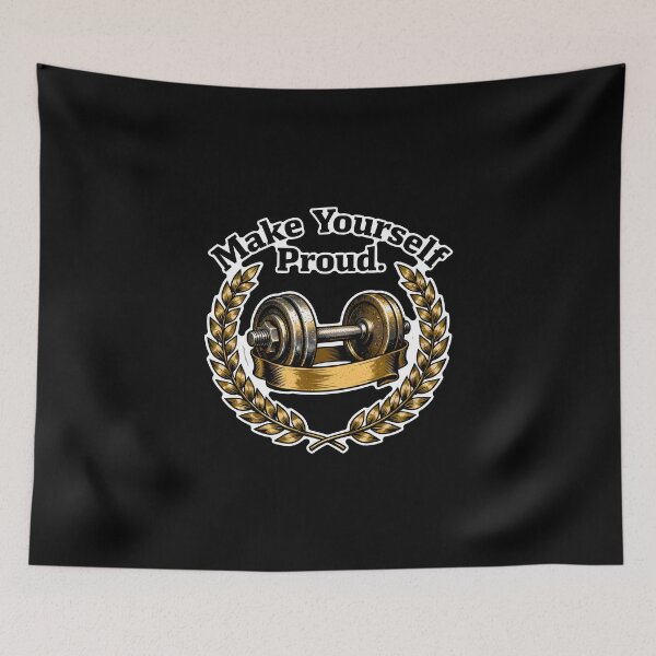 Item preview, Make Yourself Proud – Vintage Gold Dumbbell Laurel Wreath Gym Motivation  designed and sold by Ideeplyfeltit.