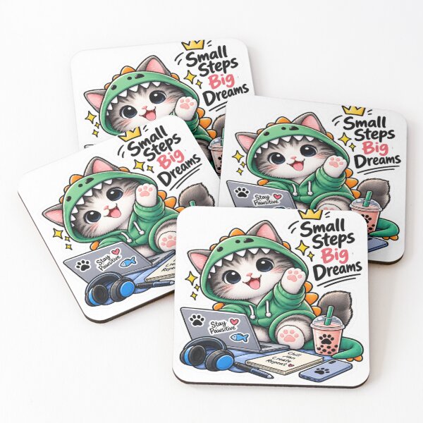 Item preview, Small Steps Big Dreams Cute Cat Motivational Sticker designed and sold by Genzfirevibes.