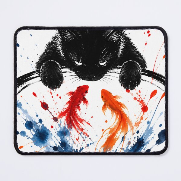 Item preview, Black Cat & Goldfish — Japanese Sumi-e Ink Splash Art designed and sold by mtyk-so.