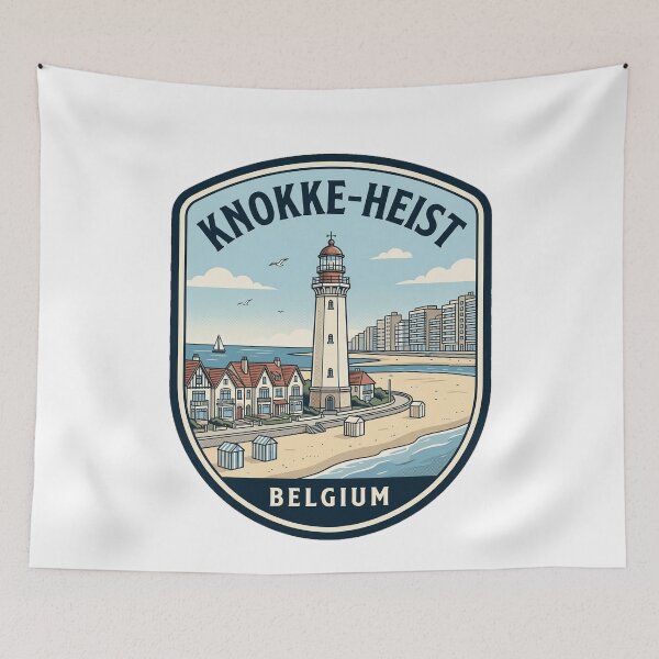 Item preview, Retro Knokke-Heist Belgium Coastal Lighthouse Travel Scene designed and sold by k3rstman1.