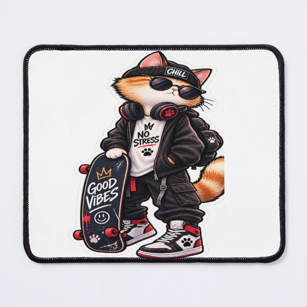 Item preview, Good Vibes No Stress Cool Skateboard Cat Sticker designed and sold by Genzfirevibes.