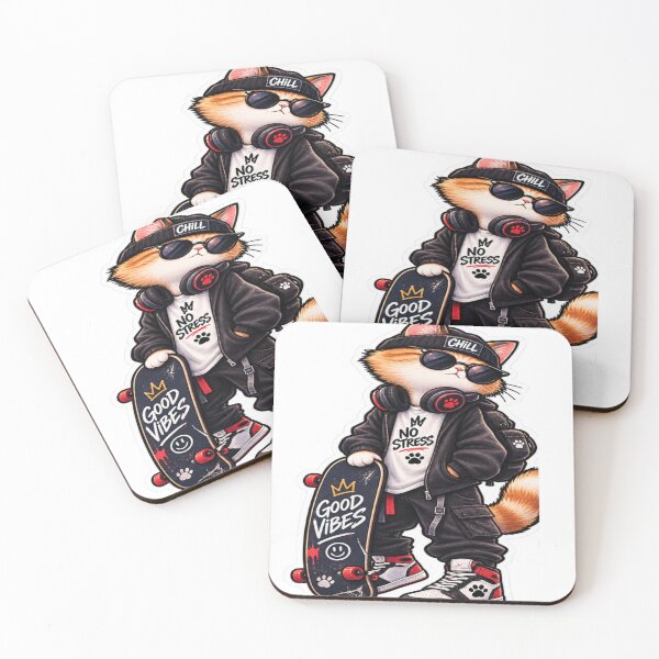 Item preview, Good Vibes No Stress Cool Skateboard Cat Sticker designed and sold by Genzfirevibes.