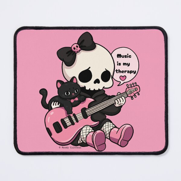 Item preview, Cute Skeleton Playing Guitar with Black Cat designed and sold by Moody Critters.