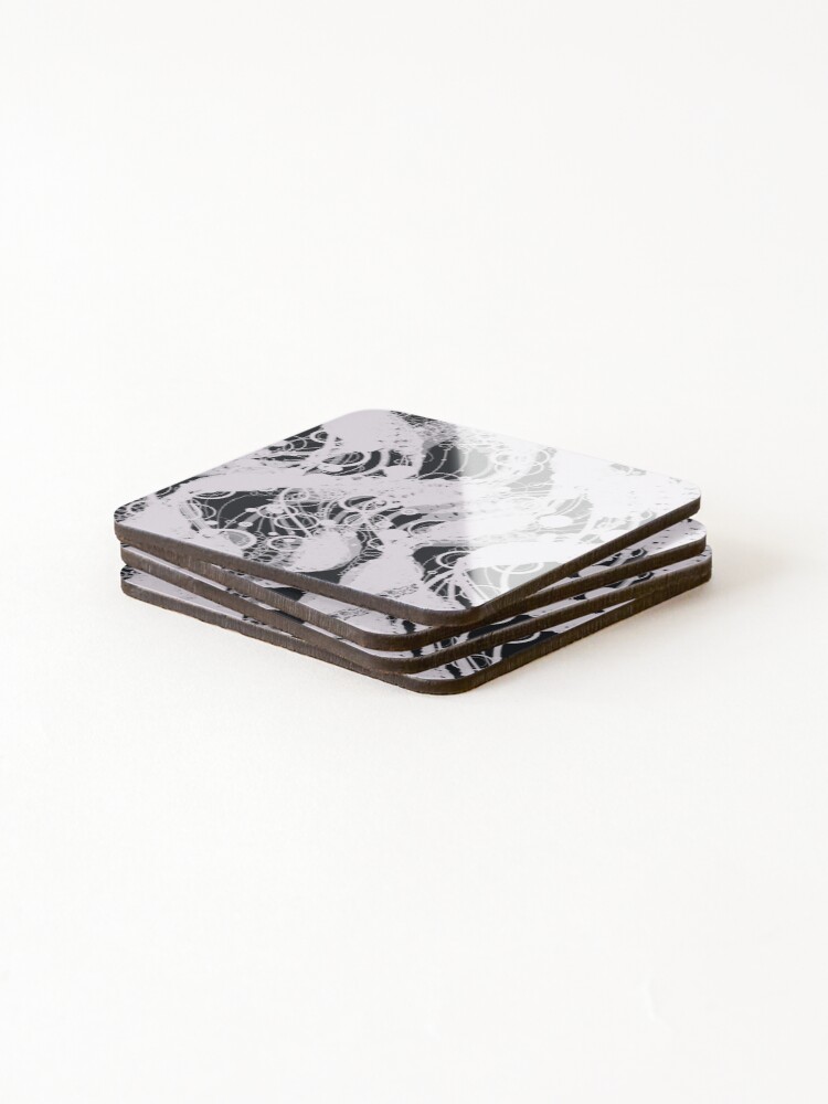 Thumbnail 4 of 5, Coasters (Set of 4), Abstract Monochrome Geometric Wavy Matrix Pattern designed and sold by GraphyLab.