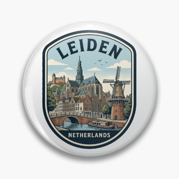 Item preview, Vintage Leiden Netherlands Travel Badge Windmill Canal designed and sold by k3rstman1.