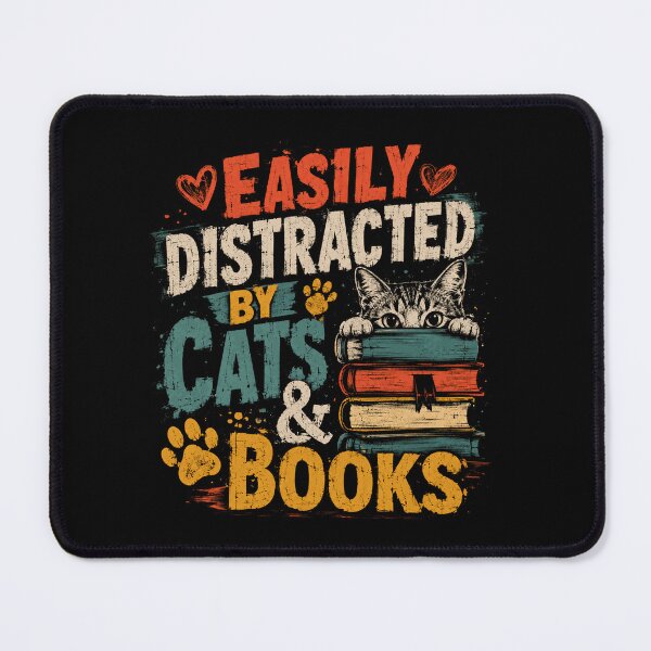 Item preview, Easily Distracted By Cats & Books Cat Lover Reader Bookworm designed and sold by RetroMini2026.