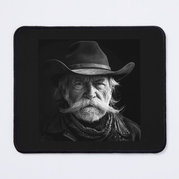 Item preview, Rugged Cowboy Portrait – Black and White Western Art designed and sold by inkoutninja.