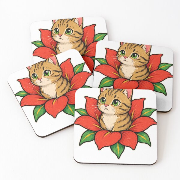 Item preview, Cute Cat Poinsettia Christmas Floral designed and sold by DirilisIshak.