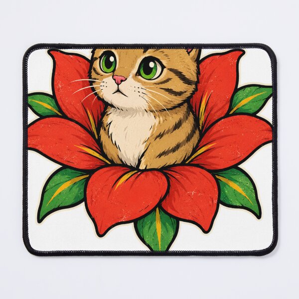 Item preview, Cute Cat Poinsettia Christmas Floral designed and sold by DirilisIshak.