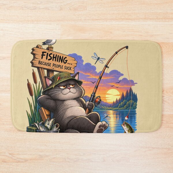 Item preview, Funny Fishing Cat T-Shirt | "Fishing Because People Suck" Grumpy Cat Sunset Tee, Introvert Fisherman Gift, Vintage Lake Life Shirt designed and sold by BLUESKY11a.