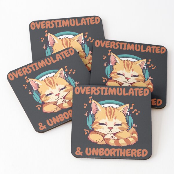 Item preview, ​Overstimulated and Unbothered Funny Headphones Cat designed and sold by Joshbrowny.