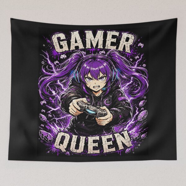 Item preview, Gamer Queen Anime Girl Purple Lightning designed and sold by INKRebelGraphic.