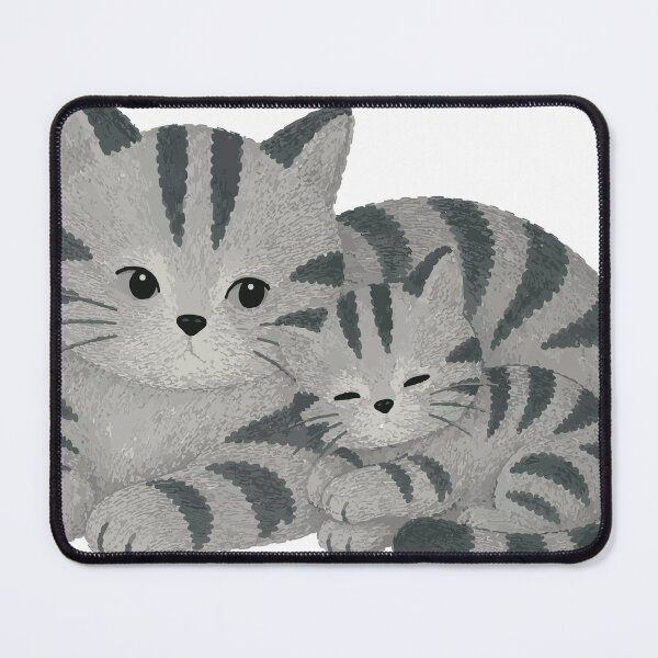 Item preview, Silver Tabby Family - Mother and Kitten Cuddled Together Illustration designed and sold by medicalkinoko.