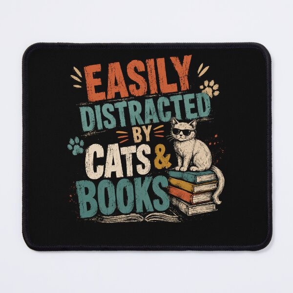 Item preview, Easily Distracted By Cats & Books Cat Lover Bookworm Reader Feline Literature designed and sold by HumansStuck12.