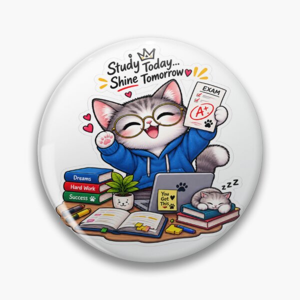 Item preview, Study Today Shine Tomorrow Cute Cat Study Motivation Sticker designed and sold by Genzfirevibes.