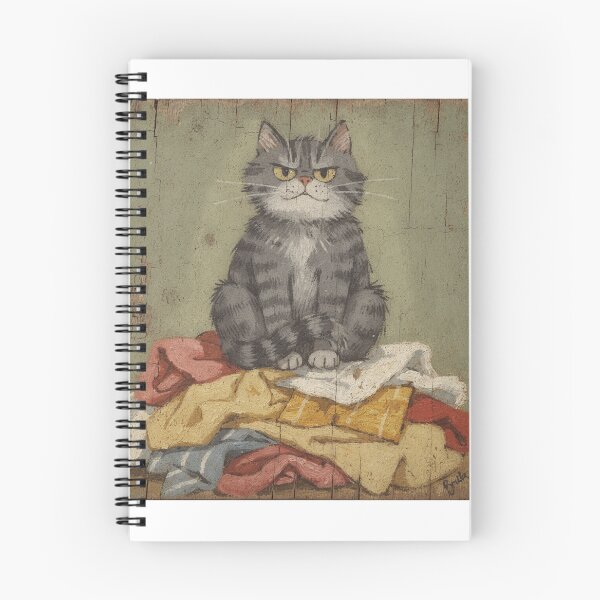 Item preview, Grumpy Grey Cat Sitting on the Warm Laundry Fresh From the Dryer Folk Art designed and sold by PictorialWhimsy.