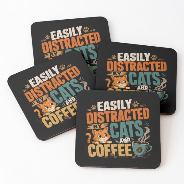 Item preview, Easily Distracted By Cats And Coffee Cat Lover Coffee Drinker Pet Owner Feline Enthusiast designed and sold by HumansStuck12.